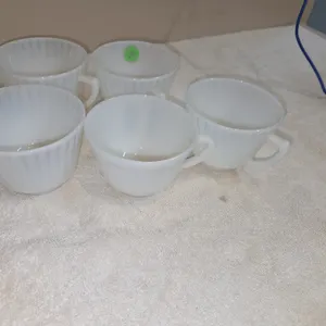 5 vintage 1930s teacup by MacBeth Evans in the translucent white petalwear Monax pattern
