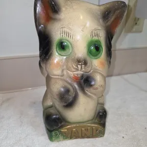 Vintage kitty cat coinbase, mid century, made of chalkwear or molded material