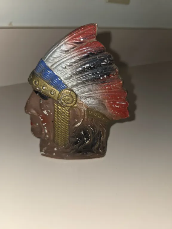 Vintage chalkweqr or plaster hand painted indian chef head coin bank.