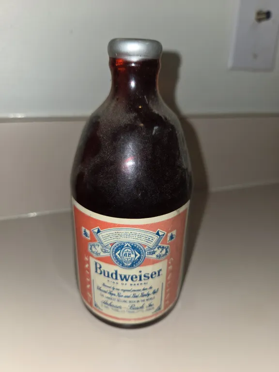Vintage half bottle, plastic Budweiser, beer, coinbank.