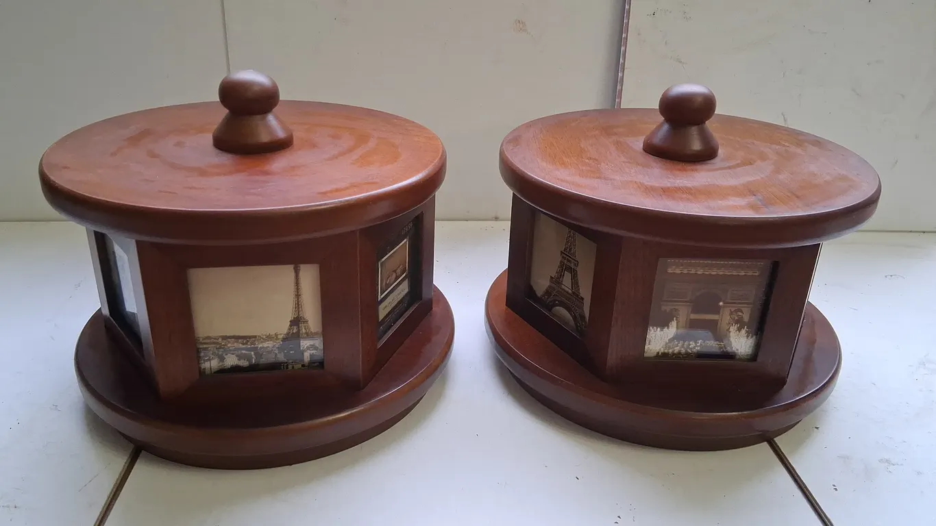 Wood Stackable Rotating Picture Holders with Storage Compartment