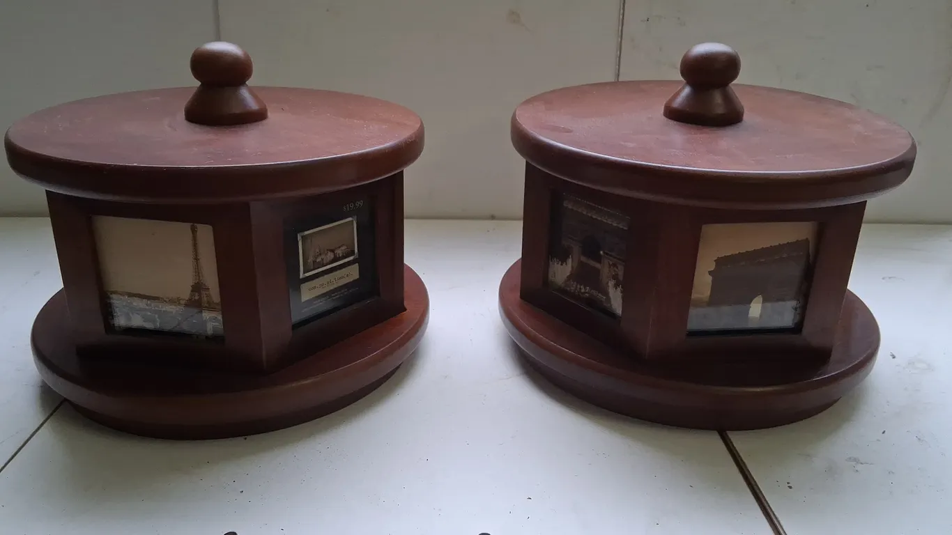 Wooden Stackable Rotating Picture holder with storage compartment (2)