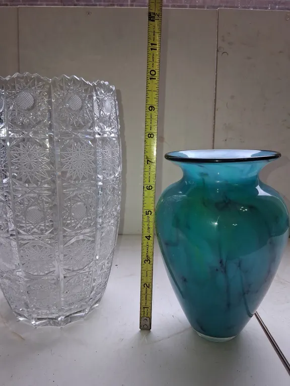 Vintage Bohemian cut-crystal vase and vintage glass blown vase