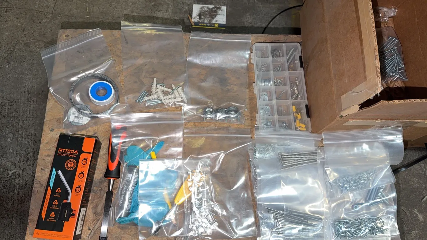 Box Of New Hardware and Tools