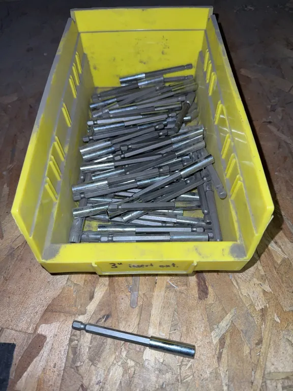 Bin of 3” magnetic impact driver extensions