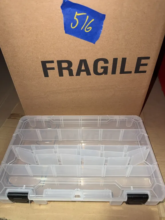 Box of plastic organizers