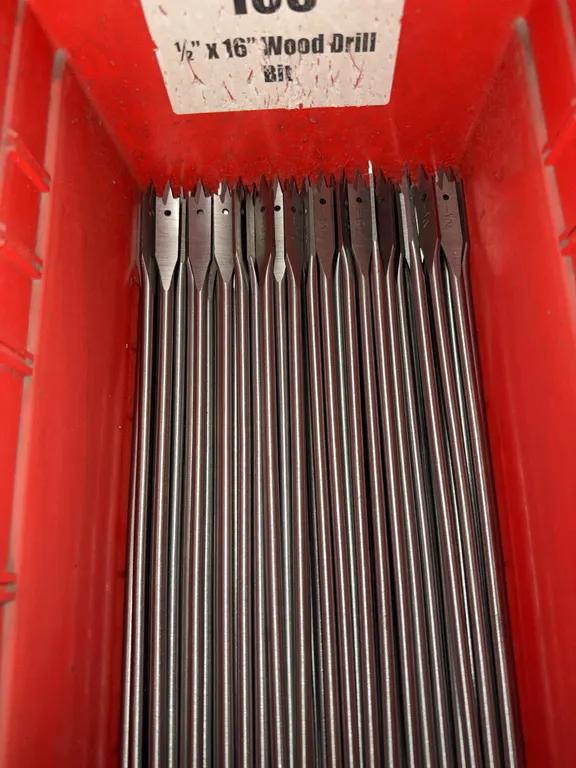Bin of 1/2 x 16” wood drill bits