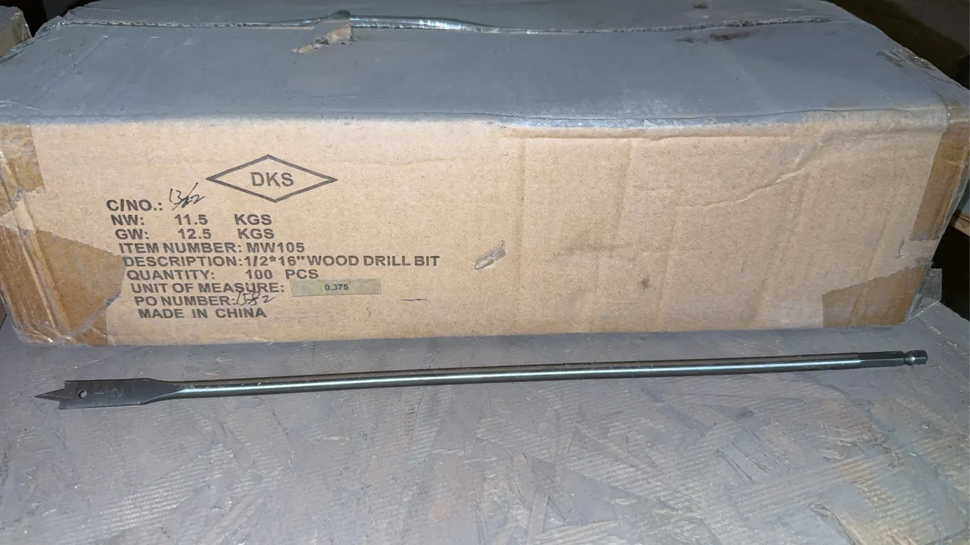 Box of 1/2 x 16” wood drill bits 100 per box