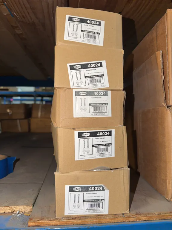 five boxes of closet bolt sets brass plated 25 pair per box
