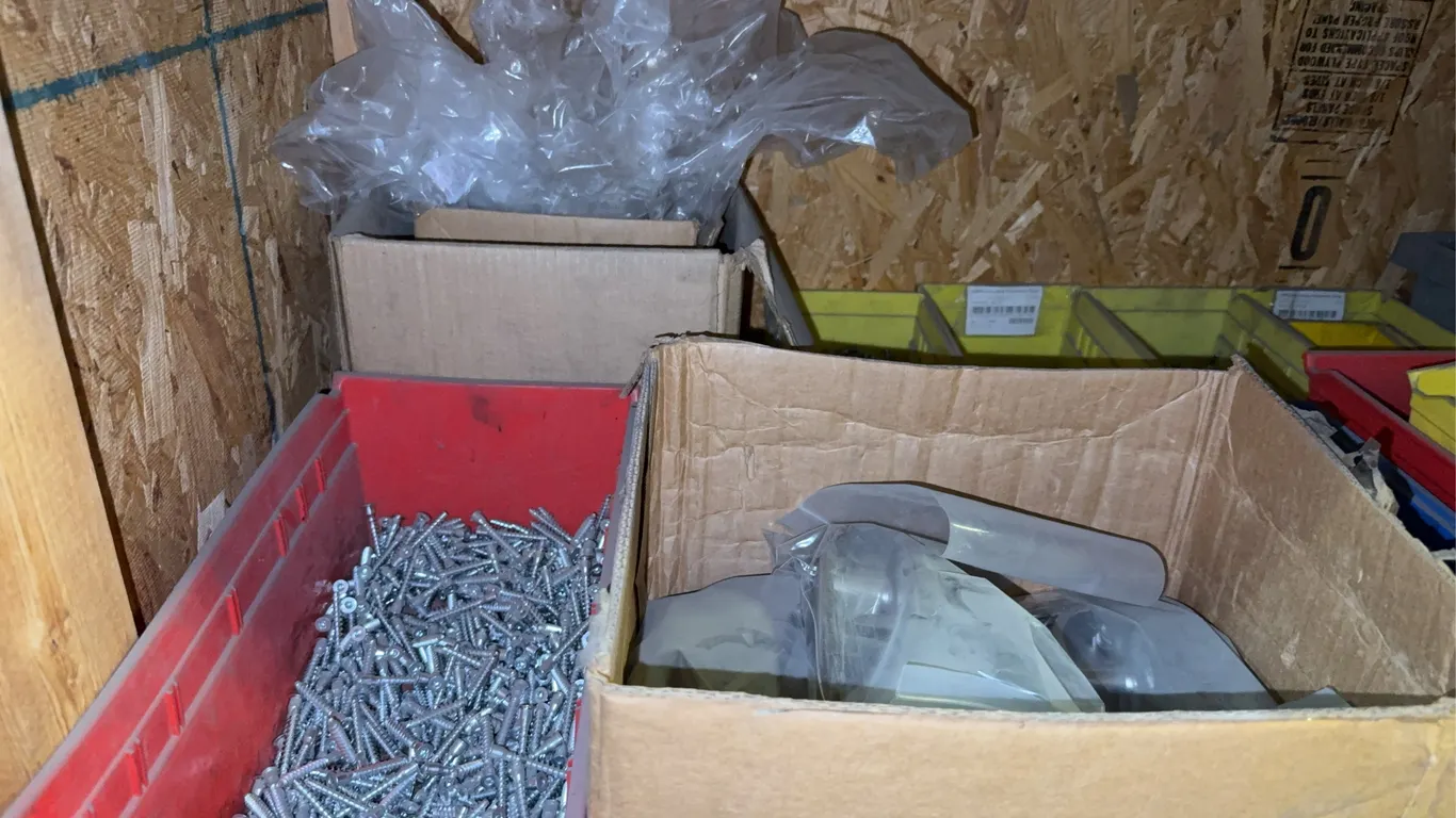 Miscellaneous hardware on shelf