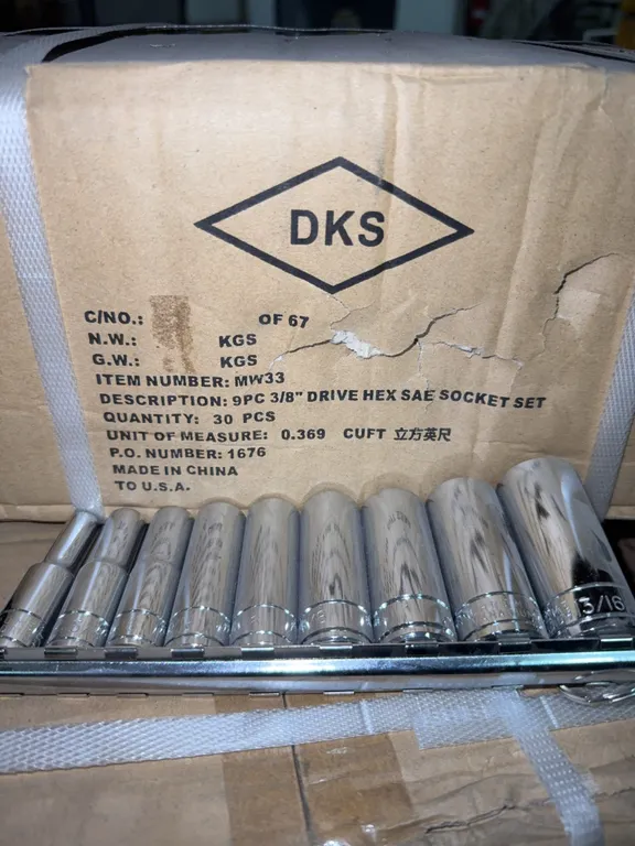 Box of 9 piece 3/8 Drive hex standard socket set 30 sets per box