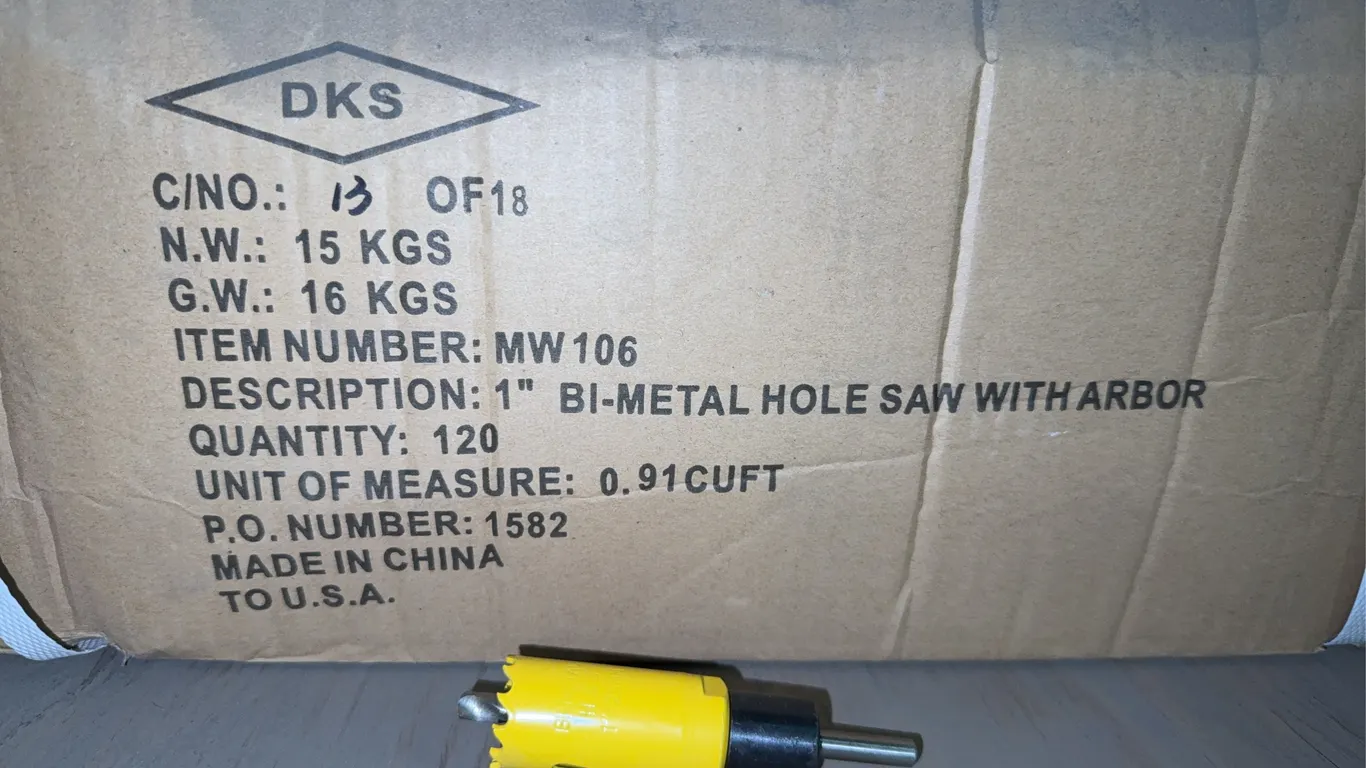 Box of 1” hole saw bits with arbor 120 per box