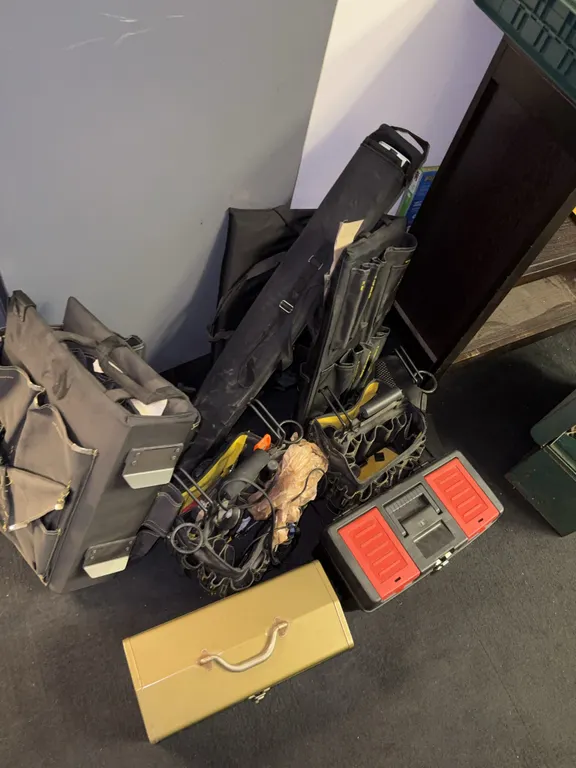 Lot of tools and tool bags with tools