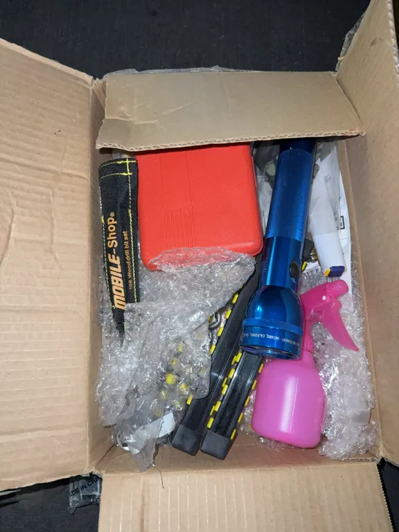 Lot of miscellaneous tools with flashlight and drawer sliders