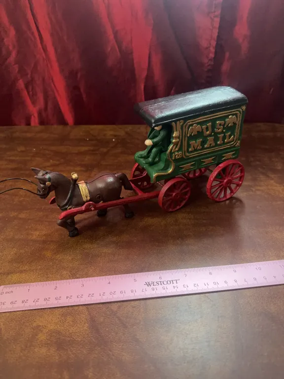 Antique Cast Iron Toy Horse Drawn Wagon w Rider