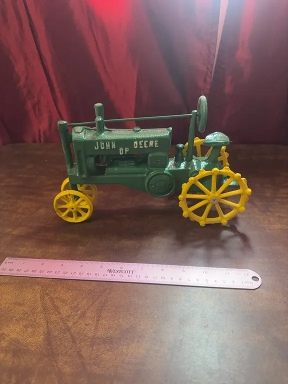 Vintage Cast Iron Green John Deere OP Tractor