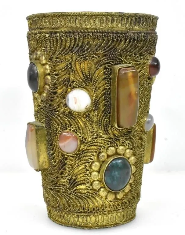 GOLD-TONED & GEM STONE INLAID CUP