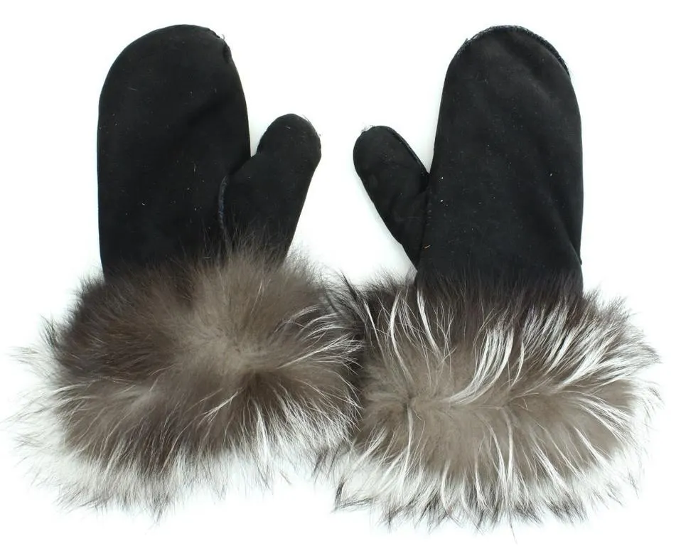 PAIR SHEEPSKIN & SILVER FOX CUFF & LINED GLOVES