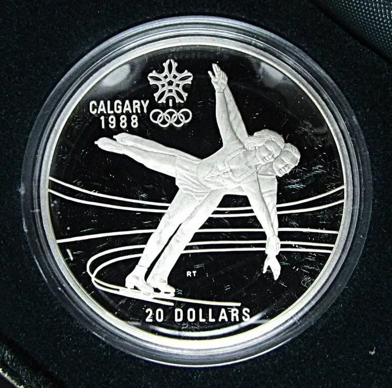 1988 OLYMPICS SKATING 1 TROY OZ $20 STERLING COIN