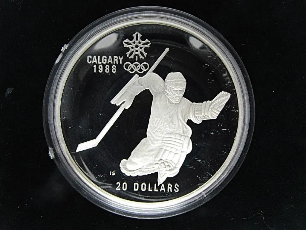 1988 OLYMPICS HOCKEY 1 TROY OZ $20 STERLING COIN