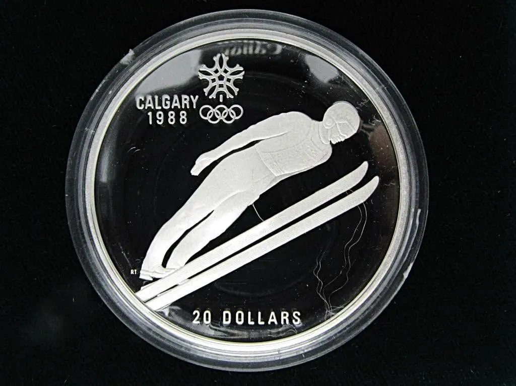 1988 OLYMPICS SKI JUMP 1 TROY OZ $20 STERLING COIN