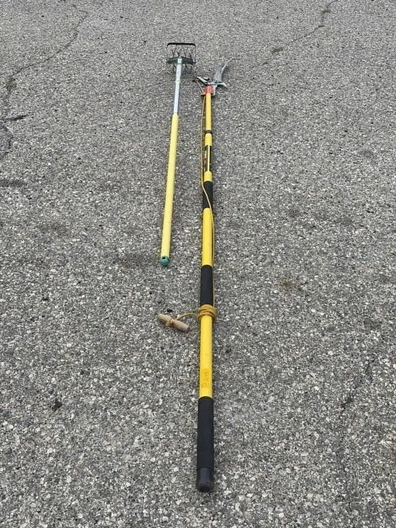 Cultivator and telescoping pole tree pruner