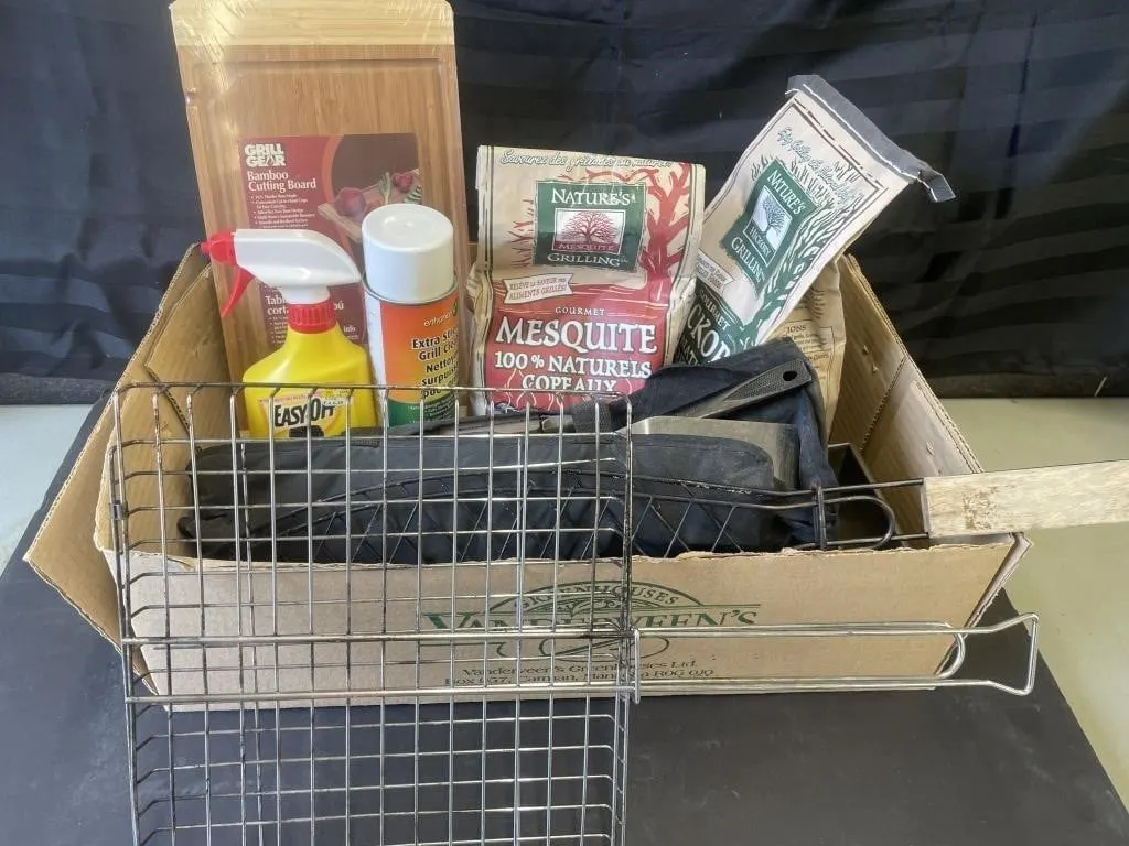 Barbecue essentials. Includes tools, hickory and