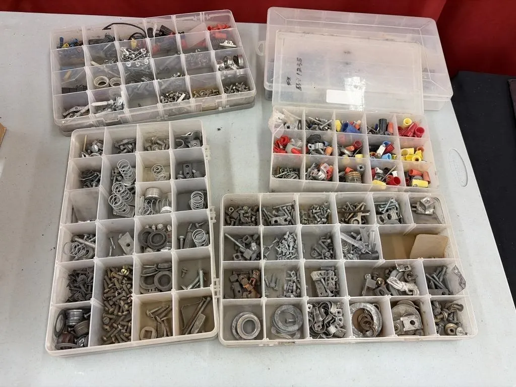 Various metal hardware fasteners, screws, bolts,