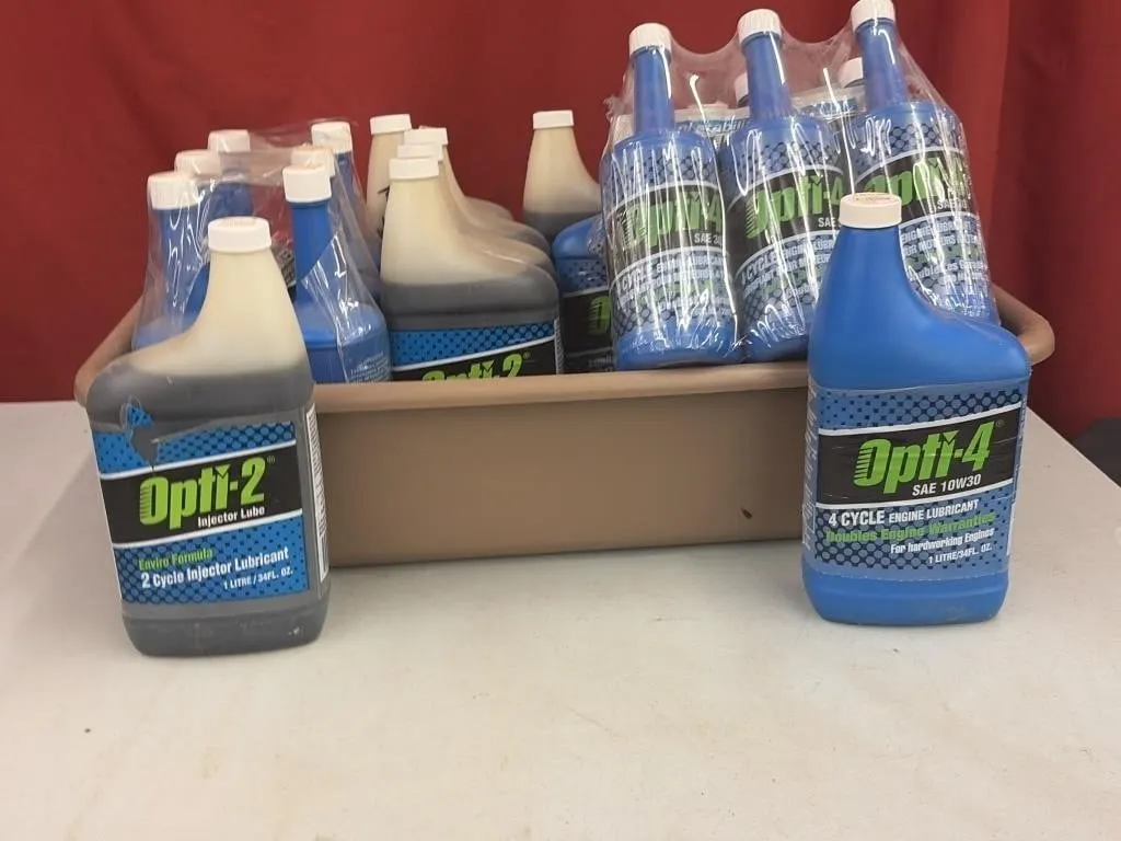 Jugs of 2 Cycle Injector Lubricant, 4 Cycle