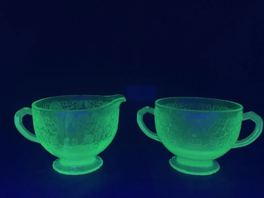 Uranium Depression Glass Cream & Sugar