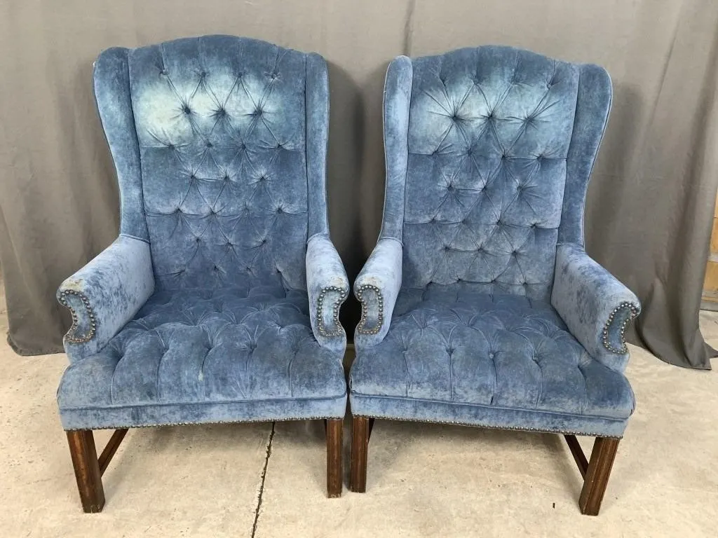 2 Blue Wing Back Chairs