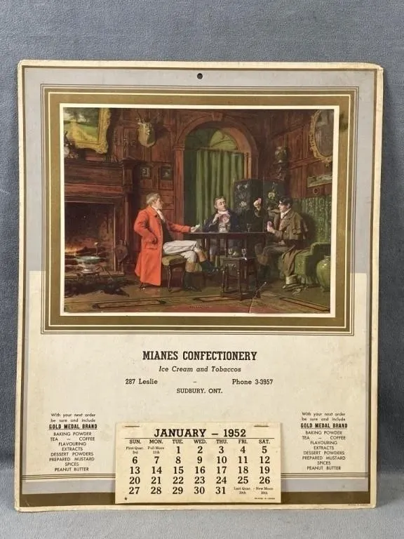 Mianes Confectionery 1952 Calendar