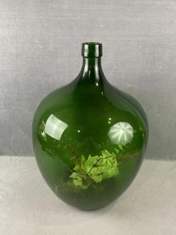 Green Glass Demijohn w Floral