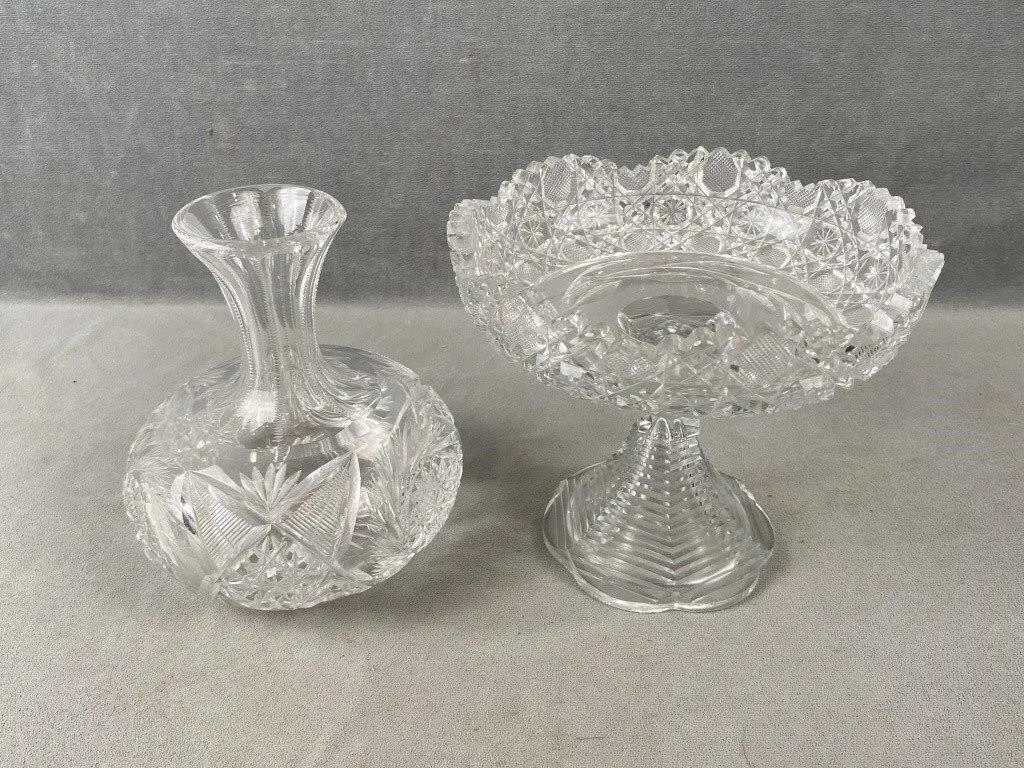 Crystal Glass Vase & Pedestal Serving Dish