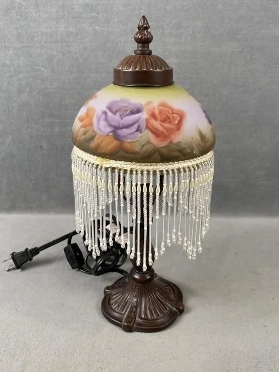 Floral Desk Lamp w Beaded Tassels