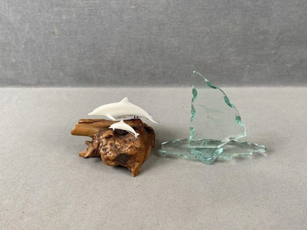 John Perry Dolphin Figurine & Glass Sculpture