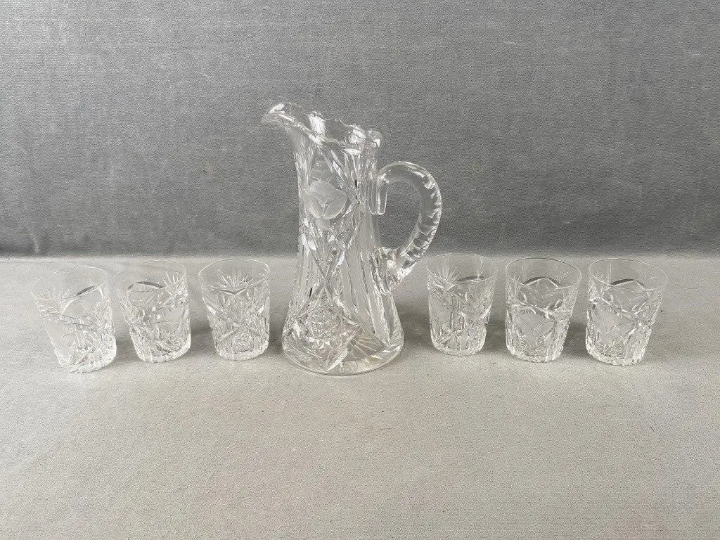 Crystal Glass Pitcher w Tumblers