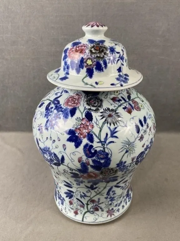 Large Floral Urn/ Vase w Lid