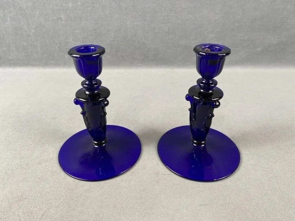 Blue Glass Candle Sticks