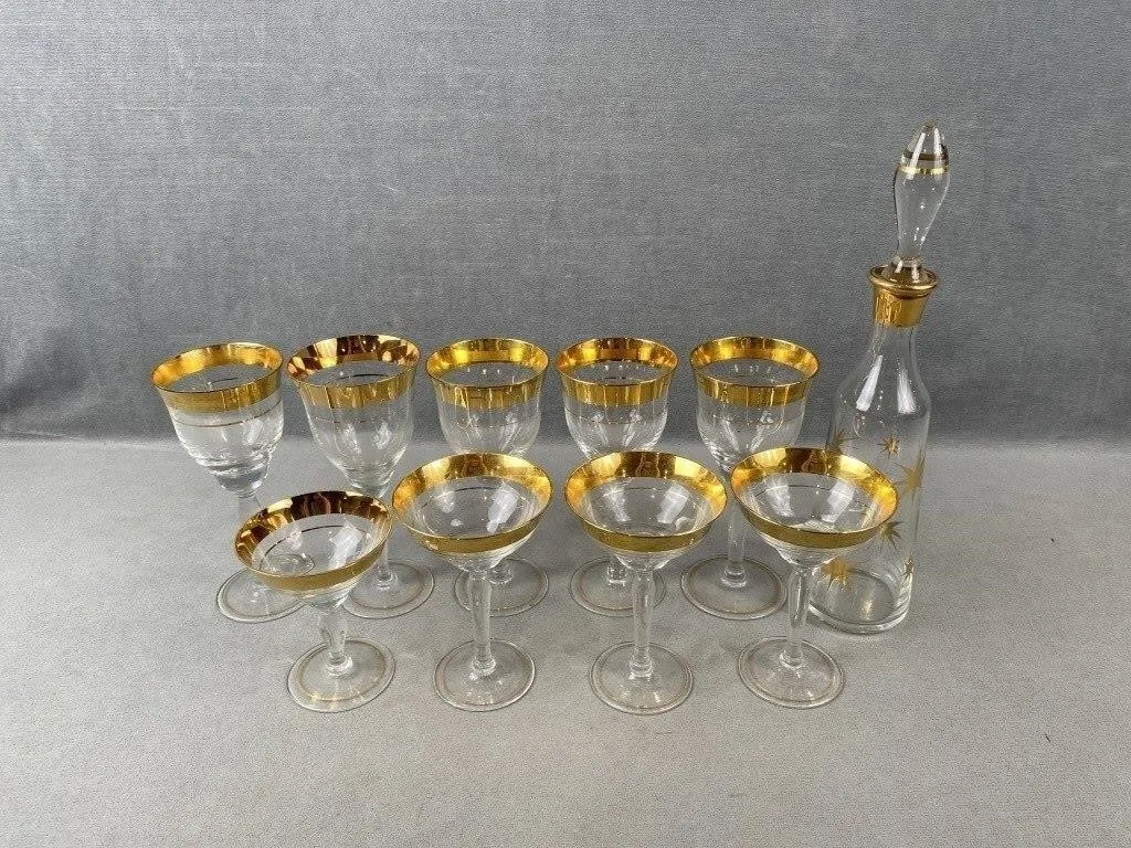 Gold Rimmed Glassware & Decanter