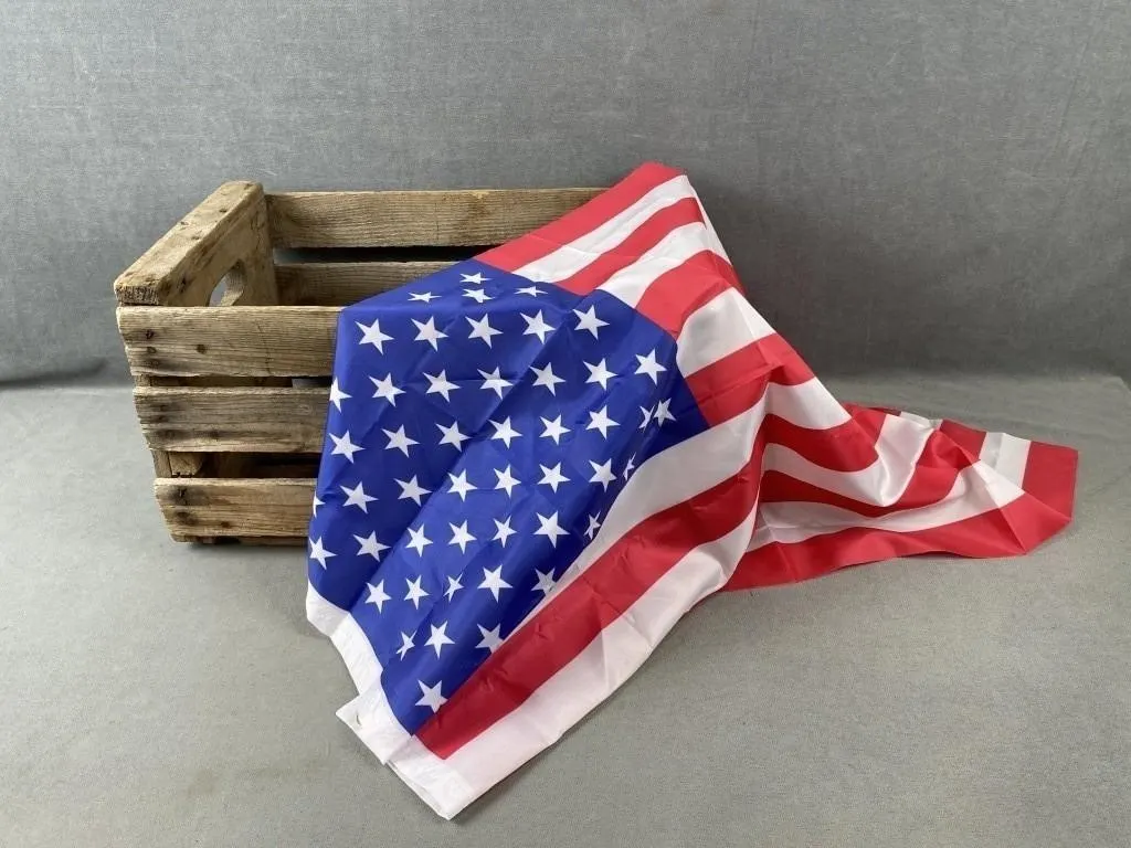 Wooden Crate & American Flag