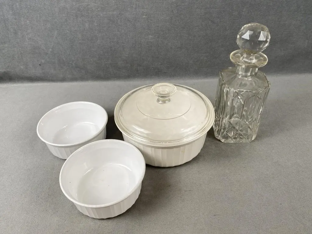 Corning Ware Bowls & Glass Bottle