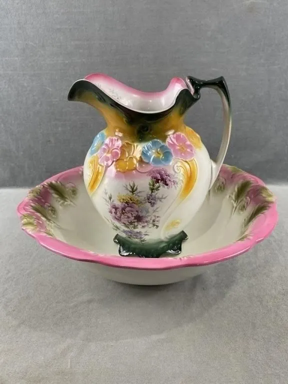 Floral Wash Basin & Pitcher