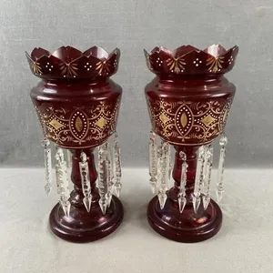 Cranberry Mantle Lusters w Prisms