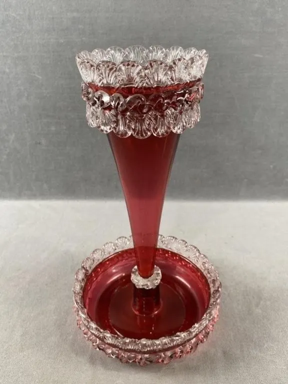 Cranberry Art Glass Trumpet Vase