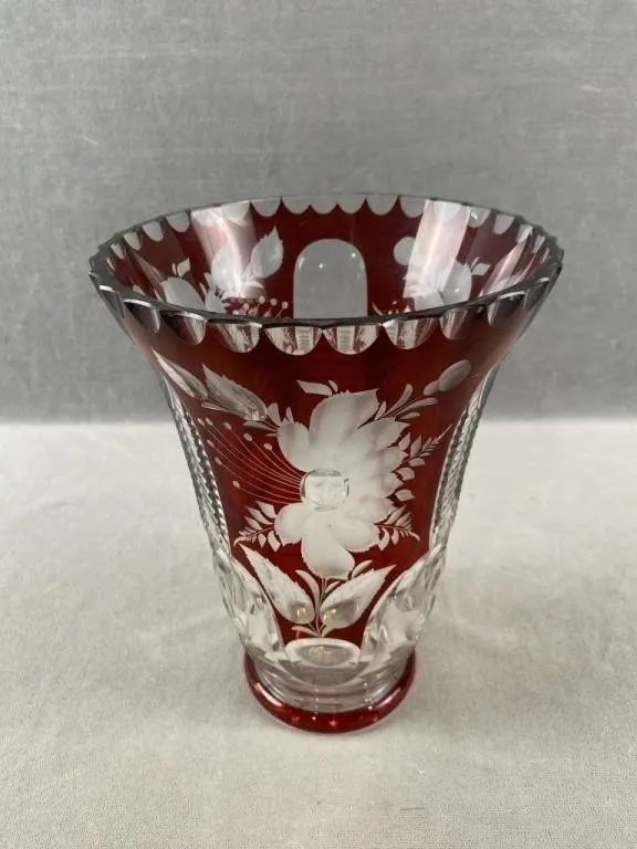 Ruby Red Cut-to Clear Crystal Vase