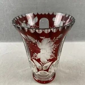 Ruby Red Cut-to Clear Crystal Vase