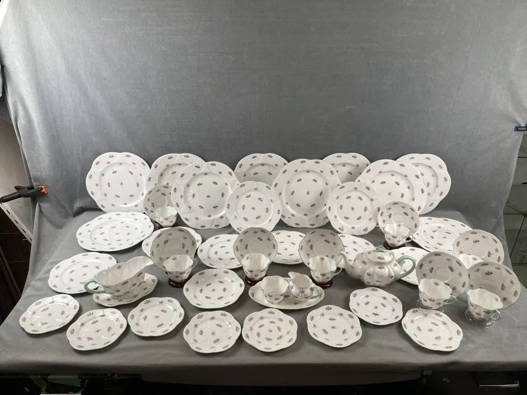 Shelley "Rosebud" Dish Set with Teapot