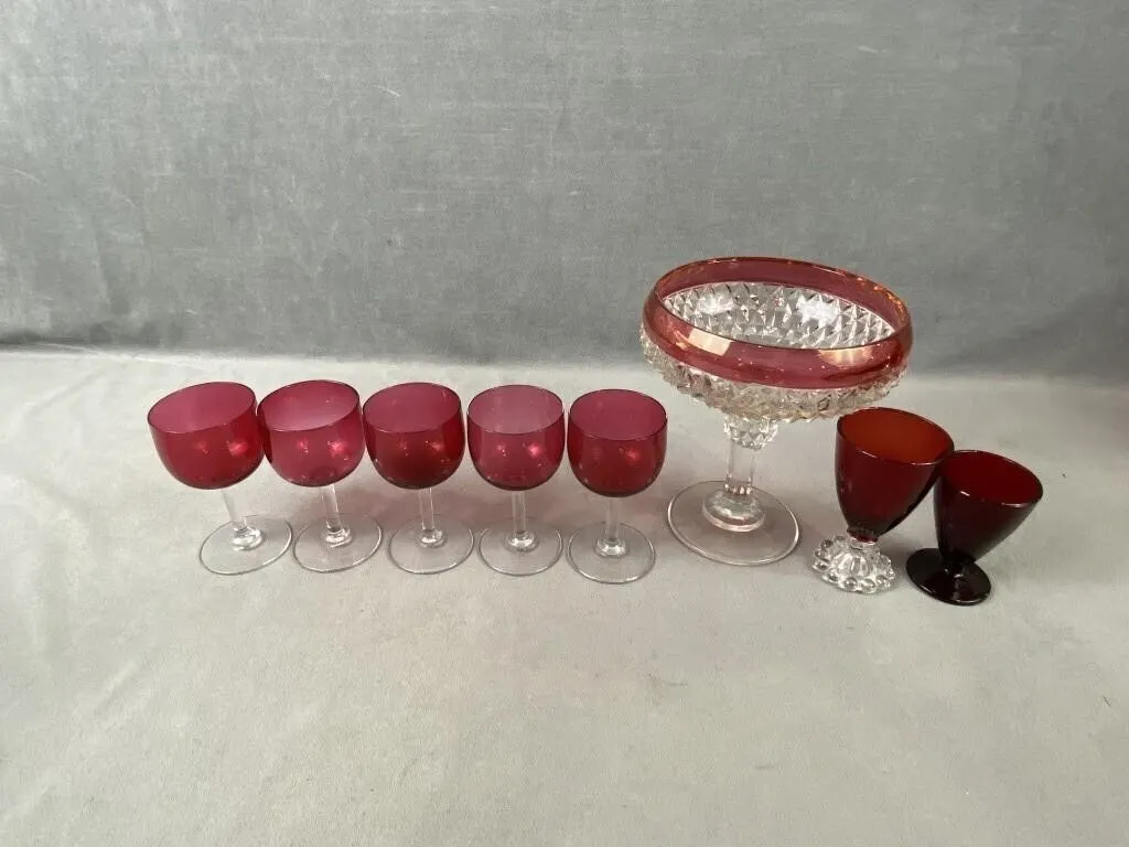 Cranberry Glass Cups, etc