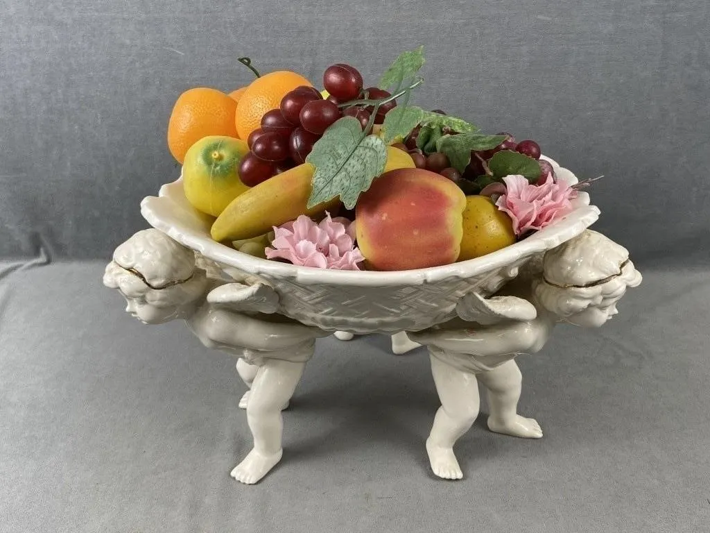 Cherub Stand Fruit Bowl w Fruit Decor